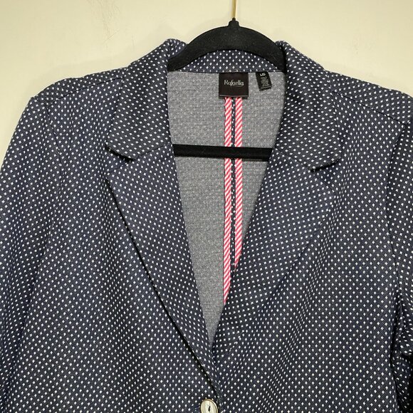Women's Large Rafaella Navy Blue & White Buttoned Blazer Jacket - Picture 3 of 9